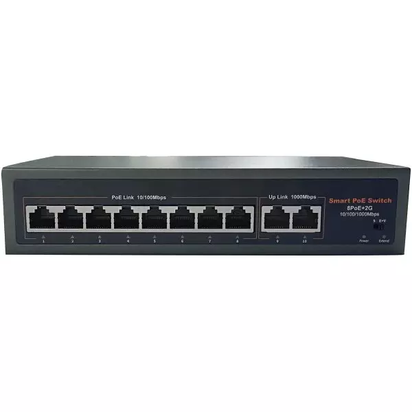 120 Watt POE 10 Port Fast Ethernet Network Switch with 2x 100Mbps Uplink Ports