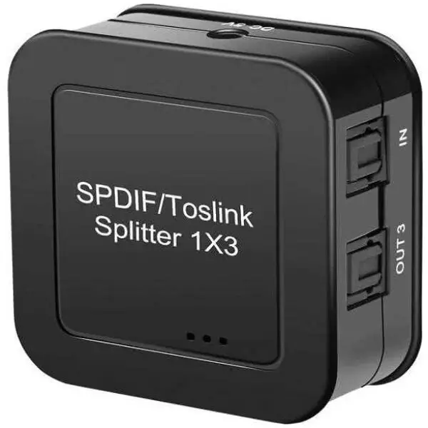 Active 1×3 Digital Audio Toslink Optical Splitter – SPDIF audio splitter – 1 x Input and 3 x Outputs 2