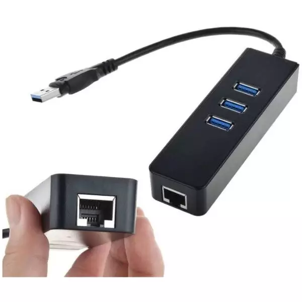3 Ports USB 3.0 SuperSpeed Hub (up to 5Gbit/s transfer) with Ethernet 1Gbit/s RJ45 Network Adapter Port