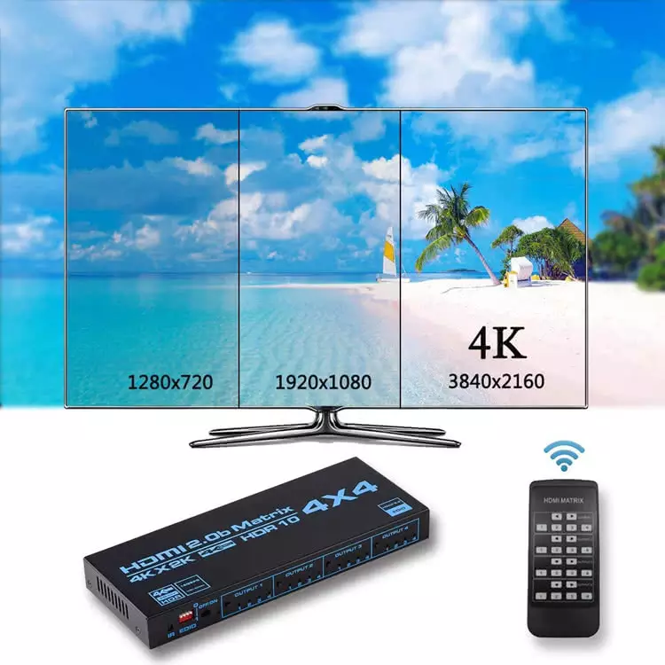 4x4 Ultra HD 4k HDR HDMI Matrix Switch / Splitter | HDMI v2.0b with IR Remote & EDID
