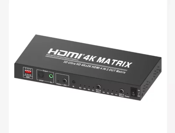 4×2 HDMI True Matrix Switcher / Splitter 4k Ultra HD with Optical Toslink Audio Extractor for Sound Bar 4