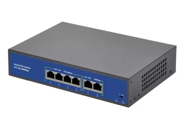 63 Watt 6 Port POE Fast Ethernet Network Switch with 2x 10/100Mbps Uplink Ports 3