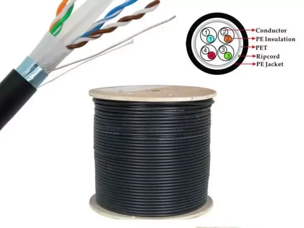 305 Meter Roll CAT6 FTP CCA Gigabit Outdoor Ethernet Cable | Black | UV Protected 3