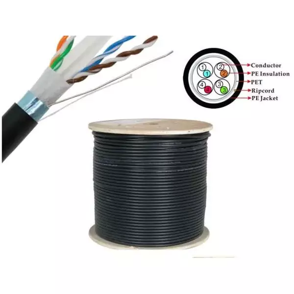 305 Meter Roll CAT6 FTP CCA Gigabit Outdoor Ethernet Cable | Black | UV Protected 2