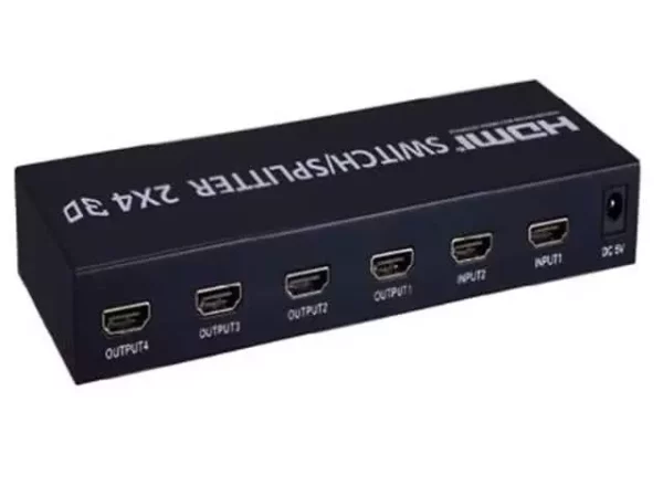 3D HDMI 2x4 Switch/Splitter (non-Matrix) with Infrared Remote Control (2 Inputs, 4 Ouputs)