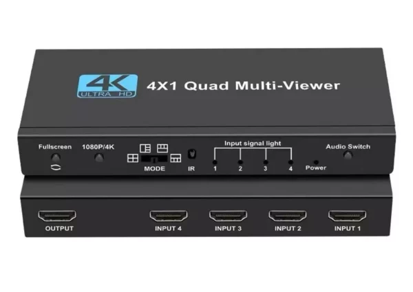 HDMI Switch 4x1 Quad Multi-viewer with Seamless Switcher IR Remote