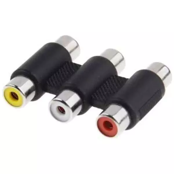 Triple (3-Way) RCA Coupler / Joiner - 3 x RCA Female to 3 x RCA Female Socket Adapter