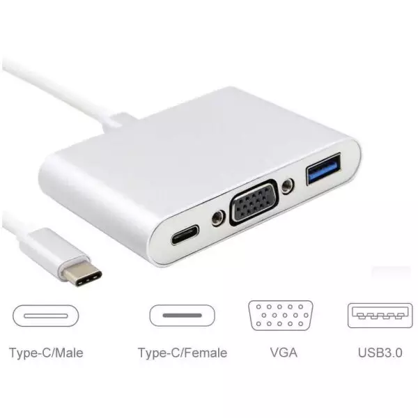 USB 3.1 Male Type_C to VGA (D-Sub / HD15) Female + USB 3.1 female Type_C and USB 3.0 OTG adapter - Thunderbolt 3 Compatible for Chromebook/Macbook/Lenovo/Dell - Support up to 1920 x 1080P / FullHD