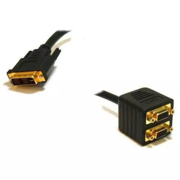Video Splitter - Male DVI-I to VGA / HD15 Female X 2 (1 PC to 2 Monitors - Gold Plated)