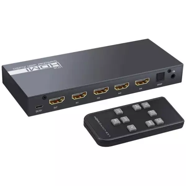 4×1 (4 input ports) 4k HDR HDMI Switch with Audio Extractor (Toslink & 3.5mm Audio Jack) 4