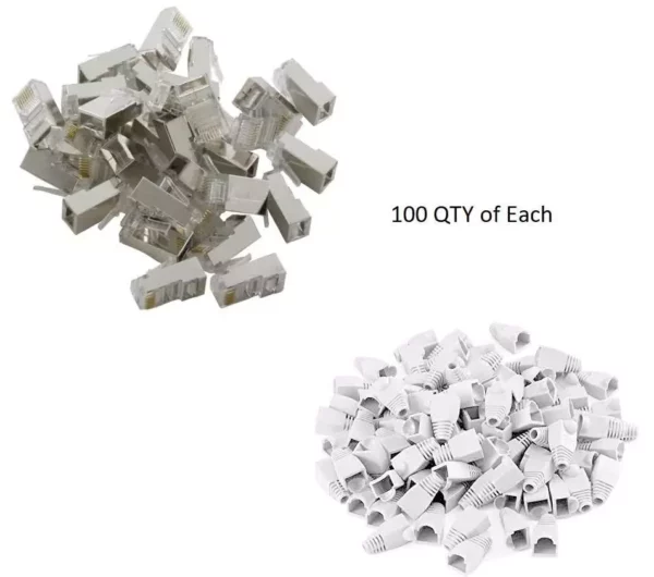 100 Pack RJ45 Shielded Connectors for CAT5e / CAT6 Network Cable incl 100 Boots 3