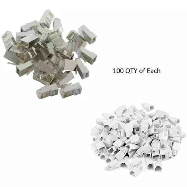 100 Pack RJ45 Shielded Connectors for CAT5e / CAT6 Network Cable incl 100 Boots