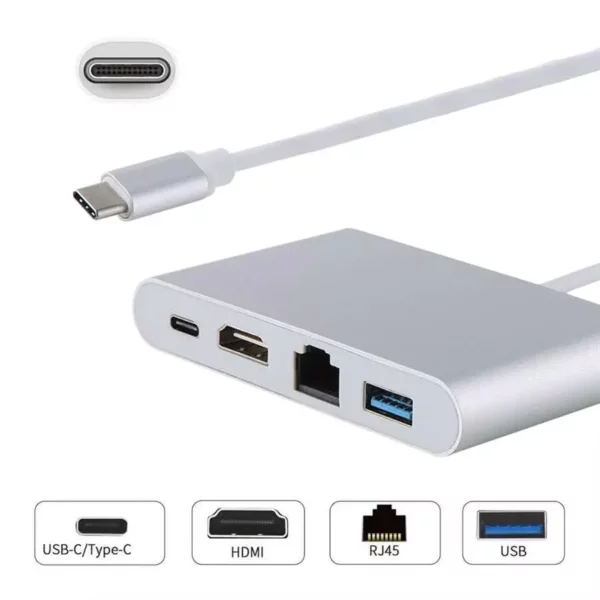 4-in-1 USB Type C Port Replicator | 4k Ultra HD Multi-function Docking Station | USB Type C to HDMI 3