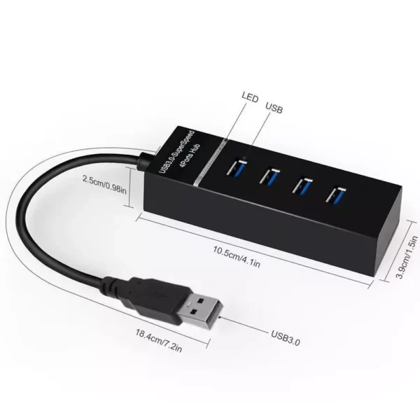 4 Port USB 3 Hub – Backwards compatible to USB 2.0 Ports 3