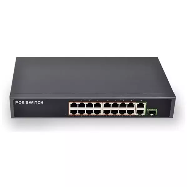150 Watt 19 Port 100Mb/s POE Network Switch with SFP 1.25Gbps Uplink Port 2