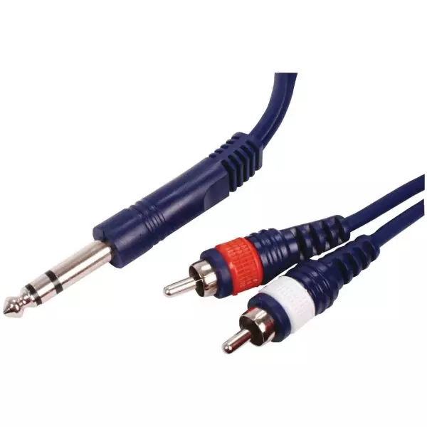 2 Meter Stereo 6.35mm Jack Plug to 2x RCA Male Cable