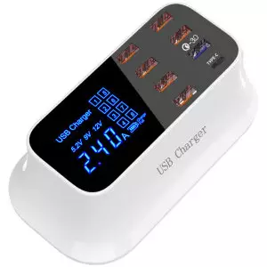 8 Port USB 40 Watt SuperCharge / Adaptive Fast Charger with LCD Display | Multiple USB Charging Station