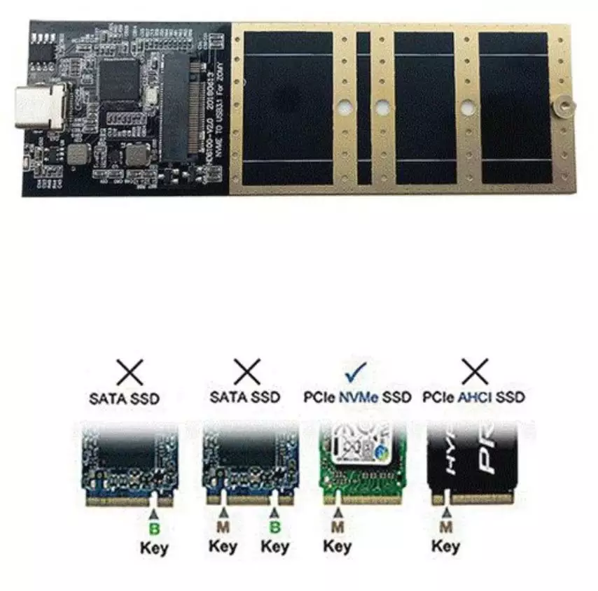 External USB Type C to M.2 NVME PCIe x2 or x4 M Key | USB 3.1 Enclosure