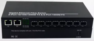10 Port SFP Gigabit Fiber Media Converter with 8xSFP 1.25Gbps Ports & 2 x Gigabit RJ45 Network Ports