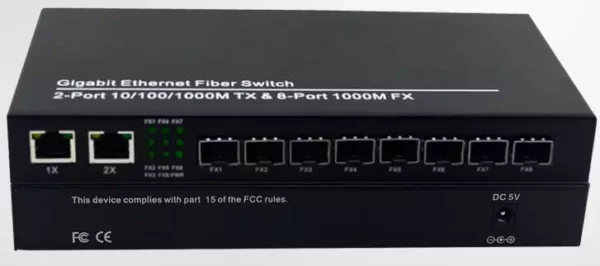 10 Port SFP Gigabit Fiber Media Converter with 8xSFP 1.25Gbps Ports & 2 x Gigabit RJ45 Network Ports 3