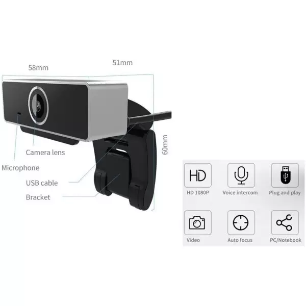 USB 1080p H.264 Full HD Webcam for PC / Notebook with built-in 48dB Microphone | Full HD CMOS Sensor 2