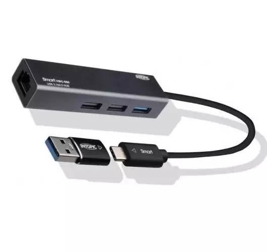 Combo USB 3.1 Type C Hub | 2x USB 2.0 + 1x USB 3.0 Hub with RJ45 Network Port | Intopic 3