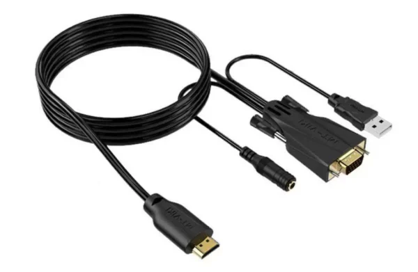 1.2 Meter HDMI to VGA Cable with Analog 3.5mm Audio Extractor | USB Powered 3