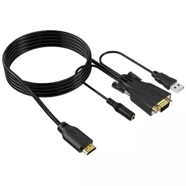 1.2 Meter HDMI to VGA Cable with Analog 3.5mm Audio Extractor | USB Powered 2