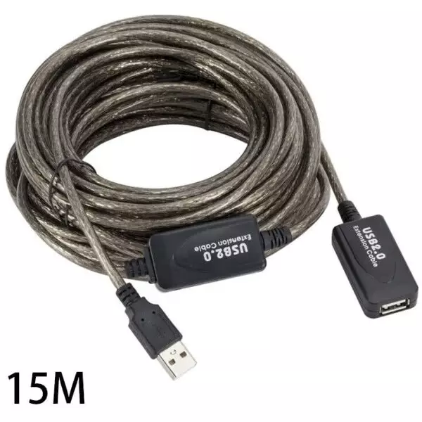 15 Meter USB Extension cable v2.0 (Male to Female USB Type A)  With Active Signal Booster 3