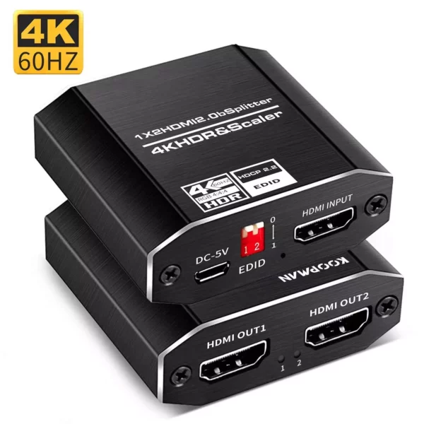 1×2 HDMI v2.0b Splitter & Scaler with HDR | 4k Ultra HD 60hz & EDID Support 3