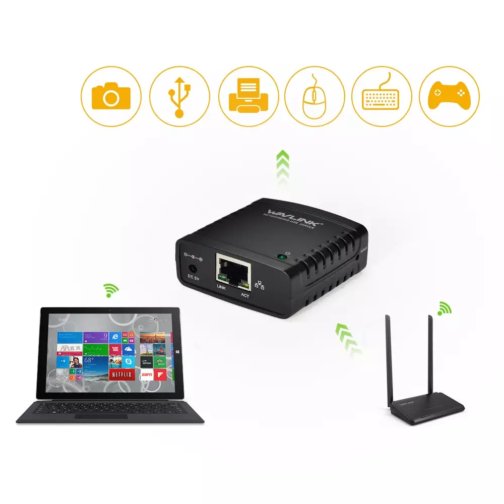 Wavlink USB over IP / Network for Remote USB Printing / Webcam / USB Storage / USB Keyboard / Mouse