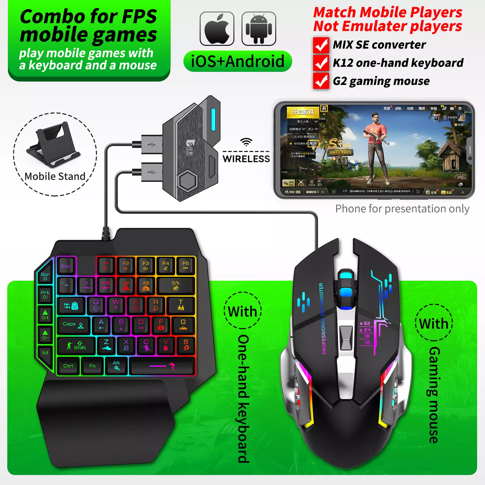 4 in 1 Mobile Game Controller Set | Keyboard and Mouse for Smartphone