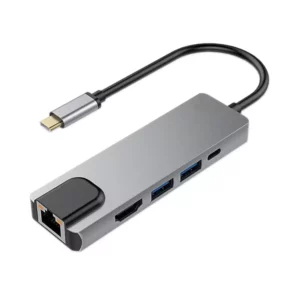 5-in-1 USB C to RJ45 Network Adapter | HDMI Video Output | USB 3.0 Hub with USB C