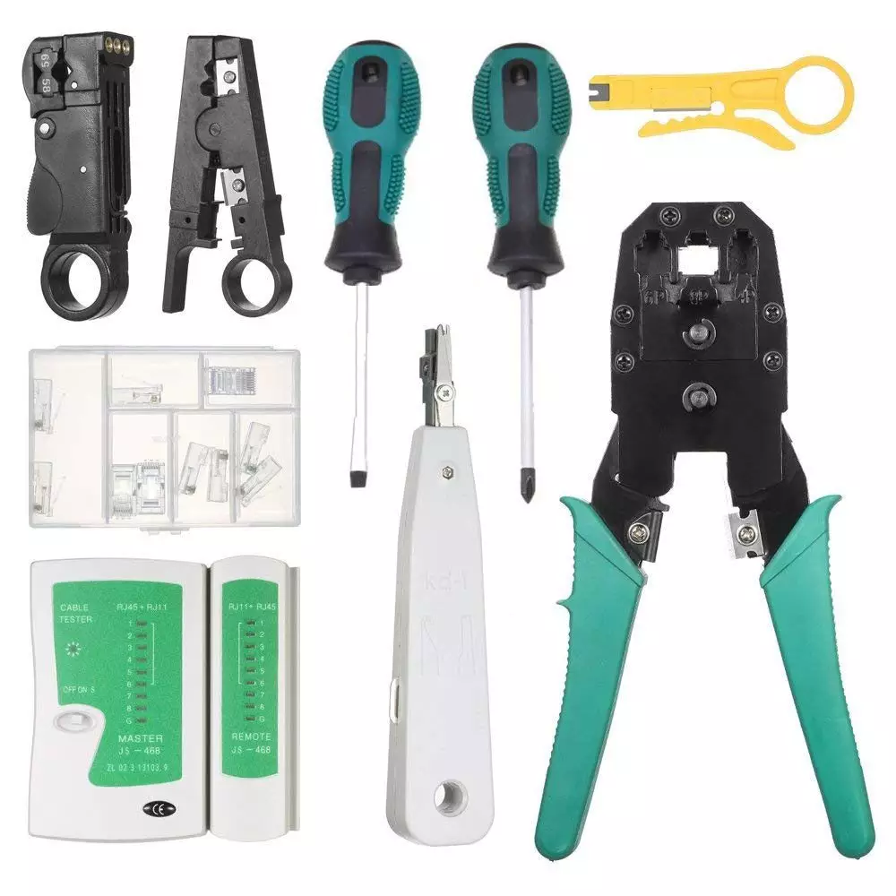 9-in-1 Cabling & Network Toolkit | Krone Tool, Connectors, Crimping Tool, RJ45 Tester, Strippers