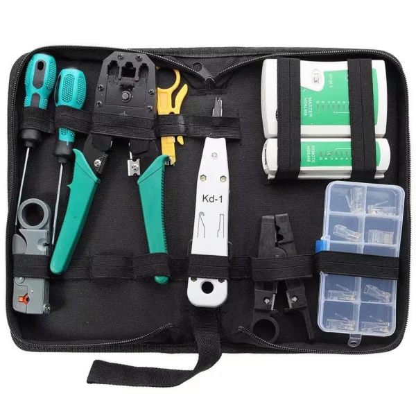 9-in-1 Cabling & Network Toolkit | Krone Tool, Connectors, Crimping Tool, RJ45 Tester, Strippers 3