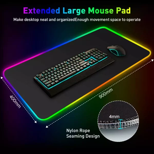 Xtra Large LED RGB Gaming Pad for Keyboard / Mouse and Palm Support | 90cm x 40cm 3