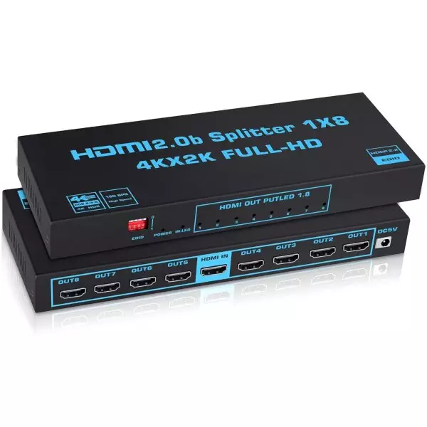 1×8 HDMI v2.0b Splitter with HDR | 4k Ultra HD 60hz, FullHD 144Hz & EDID Support 2