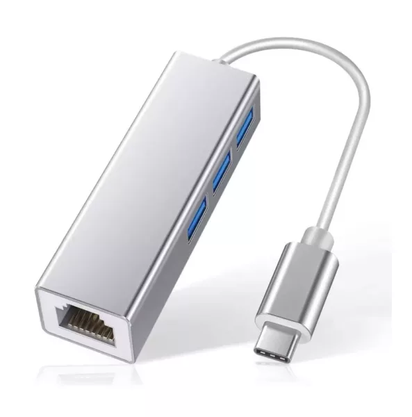 3 Port USB C Hub with Gigabit Network Port | USB Type C to 3 x USB 3.0 Ports + 1Gbps RJ45 2